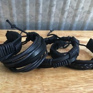 Black Leather/Cord Bracelet Pkg-4pc